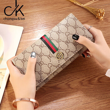 Chongsukei small&ck women's wallet card bag all-in-one bag 2025 new mobile phone bag dual-purpose long wallet women's wallet female gray 10 card slots