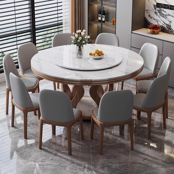 Wangwu light luxury slate round dining table and chair combination home dining table with turntable 6/8 people solid wood large round table 1.2+6 chairs
