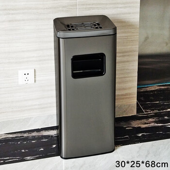 Stainless steel high-end hotel outdoor corridor hotel commercial elevator entrance ashtray trash can ash column storage tube rectangular side opening with inner barrel (stainless steel black gold 3