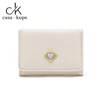 Casa-kupsck korean version of the new sweet girly heart mini folding short wallet student niche short wallet off-white