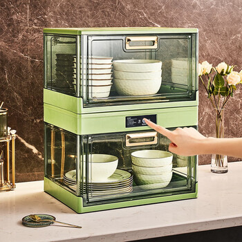 Jingyouyu kitchen dish storage rack household small disinfection cupboard tableware storage box simple dish rack disinfection + storage transparent green two packs (2 packages sent)