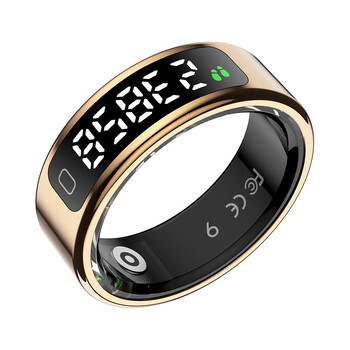 Black technology smart ring ring recitation counter health monitoring heart rate blood oxygen brush video novel page turning step counting hidden counter portable gold color comes with charging compartment first fingerprint confirmation 9# finger circumference 57.1-59.7mm first fingerprint