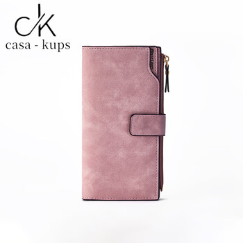 Casa-kupsck korean style simple large capacity long women's wallet solid color versatile multi-card slot wallet chinese valentine's day wallet pink