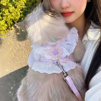 Amor cat leash anti-breakaway cat rope small puppy harness dog walking cat rope special pet clothes harness pink flower xs-super small