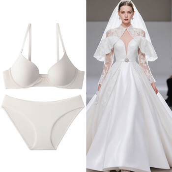 Victoria palace sexy seamless soft wire bra thin deep v glossy front button bra small breast push up anti-sagging bra set white 70d/32d with s size underwear