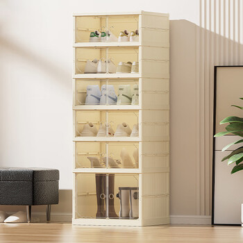 Lingx box sporadic box door shoe cabinet free of installation shoe storage box foldable shoe rack entrance dustproof transparent magnetic storage display cabinet cream white double row 5+1 high-rise
