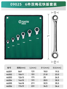 Shida wrench set plum blossom open wrench dull ratchet plate set fork wrench complete set 6-piece set double plum blossom one-way quick wrench-09025