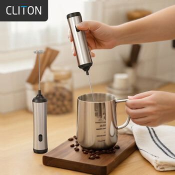 Cliton electric milk frother coffee milk frother rechargeable milk frother stainless steel handheld mini blender