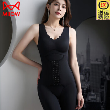 Miiow one-piece shapewear with chest pads, heavy body shaping, tummy control, breasted buttons, enhanced version, large size, back stripping, body shaping, body shaping, bra-free, can be worn under 200 pounds, black, l recommended (80-105 pounds)