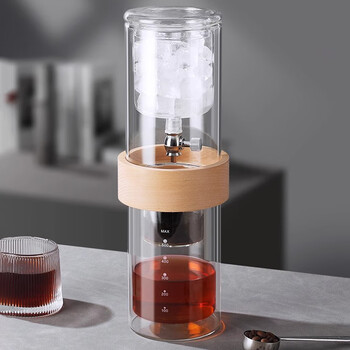 Glimmer ice drip coffee pot glass ice drip pot large capacity cold brew pot household drip coffee filter cold brew teapot wooden ring ice drip pot free filter paper