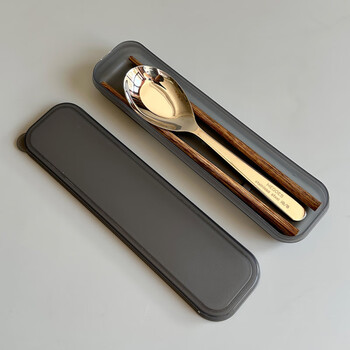 Complete german imported 304 stainless steel spoon, chicken wing, wooden chopstick set, portable tableware box, suitable for students and office workers, 1 set of tableware