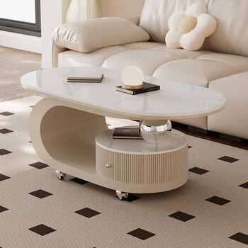 Juhuadi small apartment side table living room 2025 new light luxury high-end mobile home small table removable slate coffee table white frame white cabinet + snow mountain white slate 90*45*45