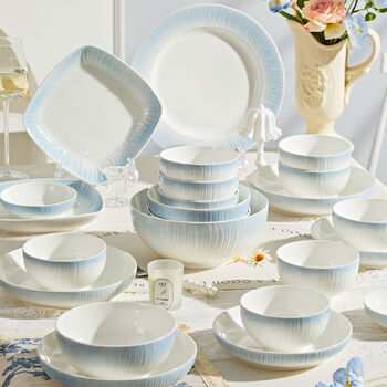 Jingxi bowl set household underglaze color tableware complete set 2025 new high-looking bowls, plates, chopsticks, bowls and dishes set chrysanthemum petal underglaze color for 2 people 10-piece set