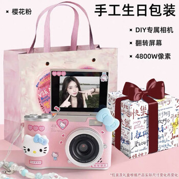 Flip screen ccd student entry-level digital camera hello kitty digital camera for girlfriend valentine's day and new year flip cover pink 128g + birthday gift box gift bag