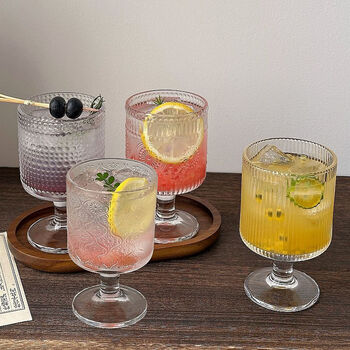 Reputation 4 pieces mixed set retro embossed mixed pattern wine glass drinking glass red wine glass goblet beverage juice cup mixed pattern 4 pieces