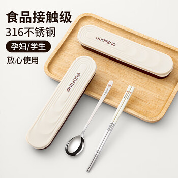 Chinese style student chopsticks and spoon sets portable tableware storage box children's spoons over 3 years old office workers spoons and chopsticks set 316 chopsticks spoon + cutlery box little milk bear 3-piece set