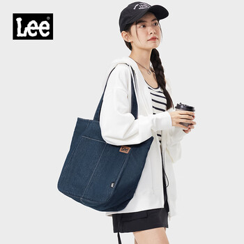Lee large capacity tote bag women's outdoor lightweight shoulder bag class commuting handbag short-distance travel bag denim blue