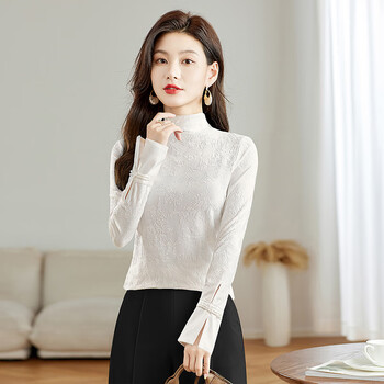 Sibaishe new chinese style half turtleneck bottoming shirt for women 2025 autumn new slimming national style long-sleeved pullover t-shirt