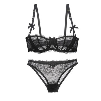 Victoria's secret sexy victoria's secret lace transparent 1/2 half cup bra fat mm thin bra plus size underwear set black m 75e 34e=with panties