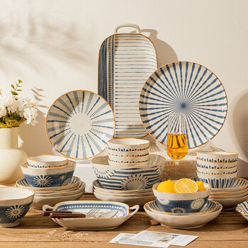 Treejack japanese food impression ceramic bowl and plate set japanese underglaze color housewarming gift rice dishes chopsticks tableware