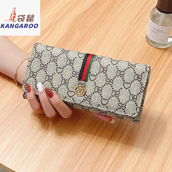 Kangaroo wallet women's thin and light 2025 new niche design large capacity wallet card holder long mobile phone bag dual-use long clip sg gray 10 card slots - can hold mobile phones
