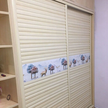 Huili sliding door wardrobe sliding door sliding door louver door wood plastic plate aluminum magnesium alloy sliding sliding wall cabinet door upgraded thickened cladding / rain silk silver oak 1