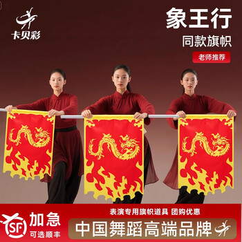 Kabei caixiang wangxing dance flag youth zhi new year's day martial arts performance holding dragon flag antique flag opening dance props special dragon flag for dance 60x90cm free pvc rod buckle with order
