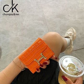 Chongsukei small&ck card holder women's exquisite fashion compact thin multi-card slot anti-degaussing id card holder large capacity card orange