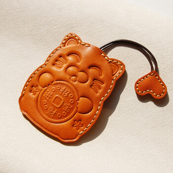 Shijanu car key case women's universal genuine leather cat hand-pullable cute drawstring car key case 2024 new orange_cat