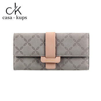 Casa-kupsck new frosted solid color fashionable long women's wallet folding simple japanese style large capacity buckle wallet gray long