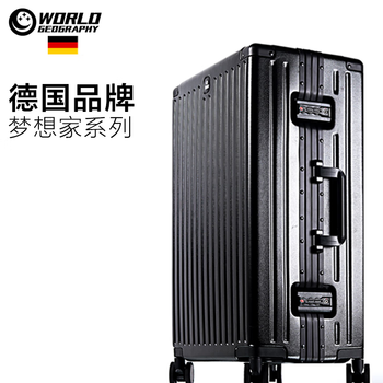 World geographic german luggage men's and women's 20-inch boarding suitcase aluminum frame trolley case universal wheel password box cool black