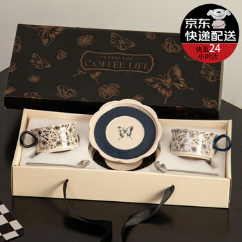Ji lian ceramic coffee cup and saucer set high-end exquisite afternoon tea mark cup coffee matching cup birthday gift souvenir meet the elf - 2 cups, saucers and spoons (gift box) next day delivery