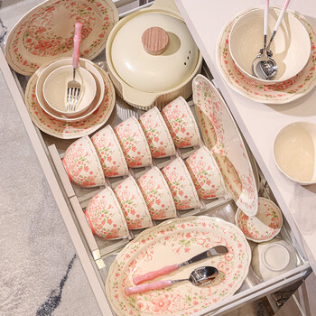 Shumang tableware complete set of household cream-style dishes and tableware, wedding gift bowl set, bowls and chopsticks, soup bowl gift box, 4 people, 18-piece set, damaged package and freight insurance