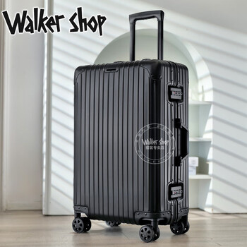 Walker shop suitcase, high-quality aluminum-magnesium alloy, high-end retro solid color, large capacity, unisex suitcase, black, 26 inches