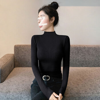 Xinnan half turtleneck bottoming shirt for women 2025 new autumn and winter with velvet high-end slim fit thin knitted black top half turtleneck bottoming shirt black 100-110 catties