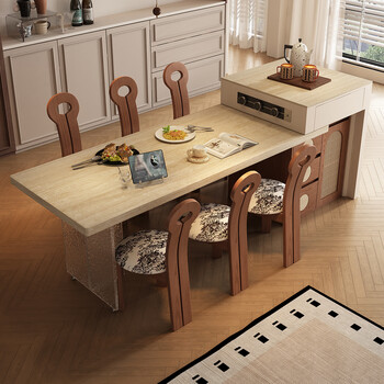 Yike antique-style island dining table integrated retractable french cream suspended walnut solid wood storage sideboard island standard 1.6-meter island dining table