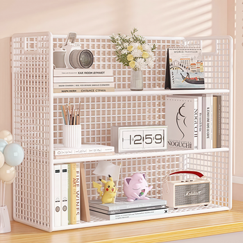 Xinwujia desktop storage rack, household countertop sundry storage shelf, bedroom office desk, multi-layer bookshelf for items, white three-layer medium size, simple grid style