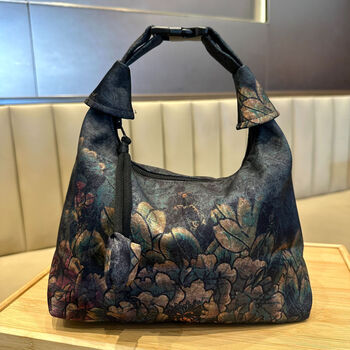 2024 new high-end anti-scent cloud yarn cross-body bag mobile phone bag retro bag storage ladies chinese style casual bag green peony 28*18