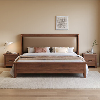 Foreign walnut solid wood bed double bed new chinese style master bedroom large bed light luxury soft package home wedding bed 508 bed