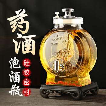 Wood-encrusted wine glass bottle with faucet, high-grade sealed special wine container, wine jar, wine bottle, barrel, wine jar, 10 catties + stainless steel faucet + base