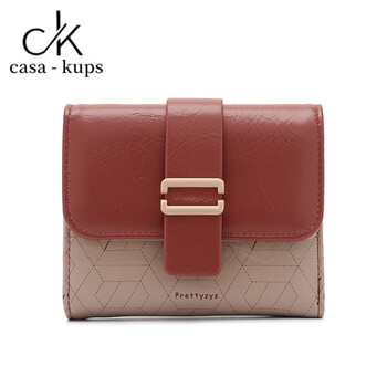 Casa-kupsck women's short wallet korean new contrast color folding student large capacity wallet multiple card slots small fresh coin purse red
