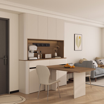 Luozhu xiaoju solid wood retro-style sideboard can be embedded into the dining table and wall-mounted living room home storage cabinet side table storage cabinet a) length 138 height 95/cream white + indy walnut