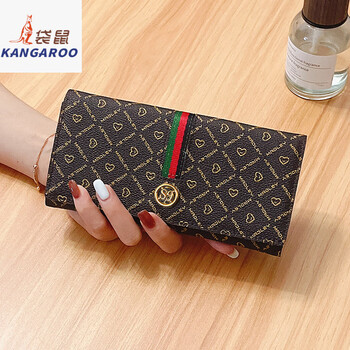 Kangaroo wallet women's thin and light 2025 new niche design large capacity wallet card holder long mobile phone bag dual-use long clip coffee love 10 card slots - can hold mobile phones