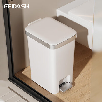 Feida sanhe household large-size large-capacity trash can for living room, kitchen, foot-operated toilet, bathroom, high-looking foot-operated with cover 10l-moonlight white, hand-operated + foot-operated
