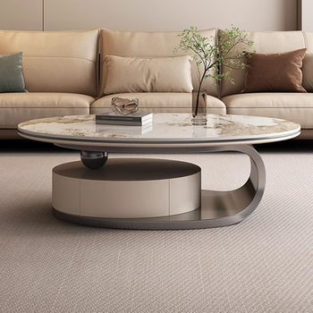 Qiuchen slate light luxury stone coffee table modern simple home villa high-end living room designer oval coffee table new style