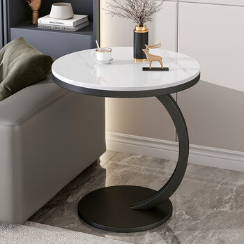 Litai slate coffee table living room light luxury high-end small apartment round small table modern simple small tea table tea table side table diameter 50 glossy slate + black frame