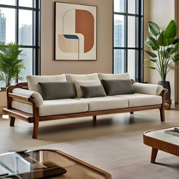 Visage genji wooden sofa living room 2025 new modern simple straight row north american black walnut three-seat sofa new 2.2m sofa black walnut