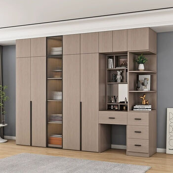 Gujia shufu solid wood wardrobe home simple modern double door wardrobe bedroom rental room wardrobe + top cabinet + side cabinet 240 cabinets long six door glass style