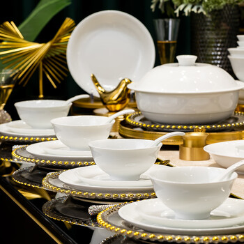 Donghan kiln tableware set 2025 new tableware complete set underglaze color rice bowl bowl set housewarming gift bowl and plate set high white porcelain-6 people food 25 pieces-with soup bowl