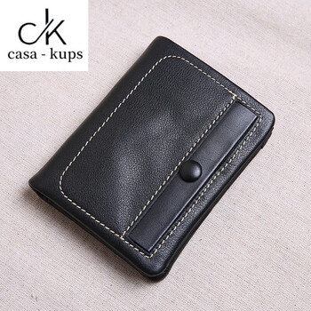 Casa-kupsck genuine leather wallet women's short korean style contrast buckle handmade small wallet soft cowhide small fresh wallet black